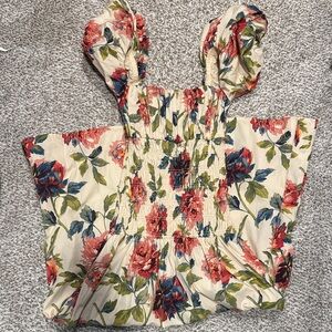 Abercrombie and Fitch Smocked Drop-Waist Maxi Dress Floral Puff Sleeve